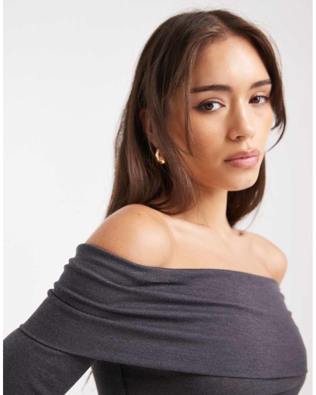 Miss Selfridge Gray Fine Knit Bardot Top