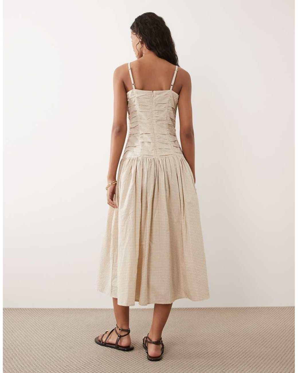 Brave Soul Brown Strappy Midi Dress With Ruched Bodice
