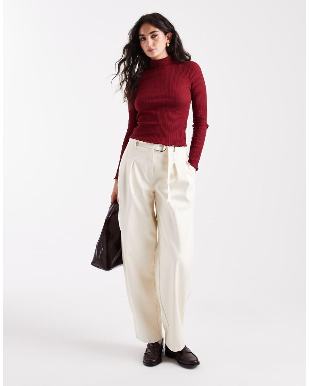 Miss Selfridge Red Ribbed High Neck Top