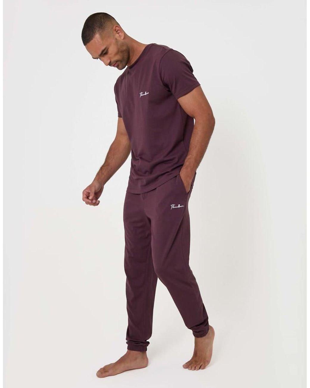 Threadbare Red T-Shirt & Cuffed Joggers Lounge Set for men