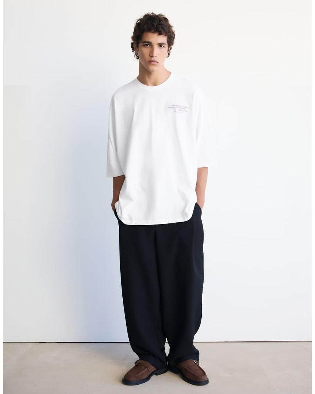 Pull&Bear White Boxy-fit Slogan T-shirt for men