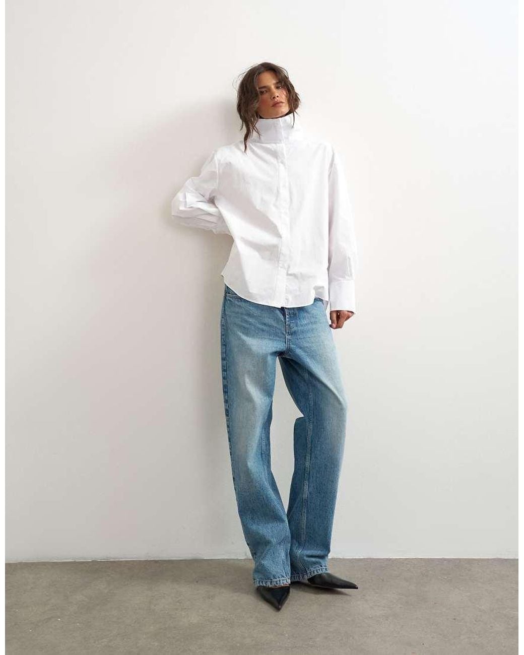 TOPSHOP White Funnel Neck Shirt