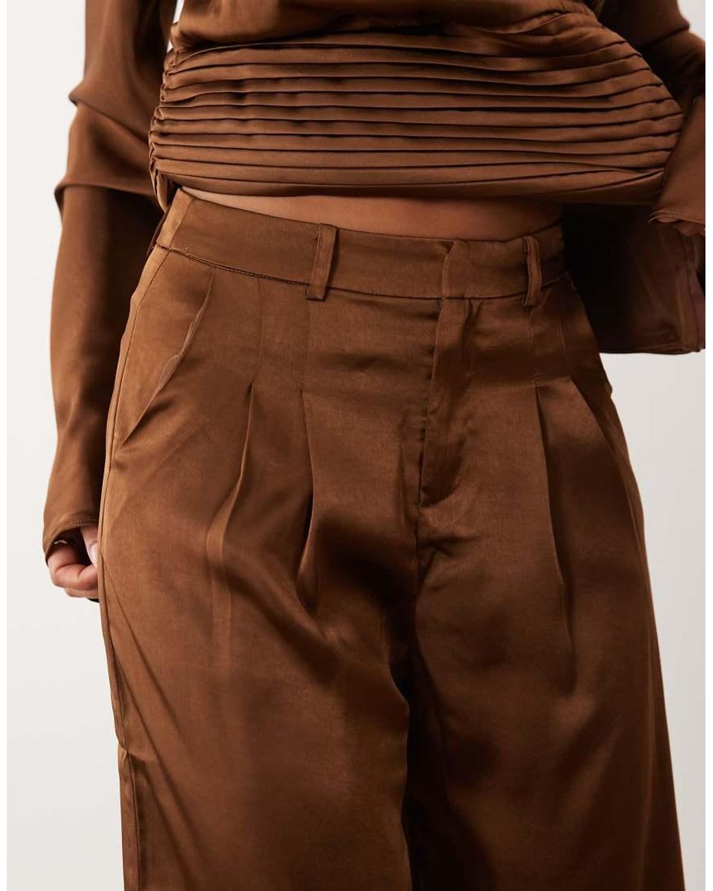 JW PEI Brown Exclusive Satin Wide Leg Pants