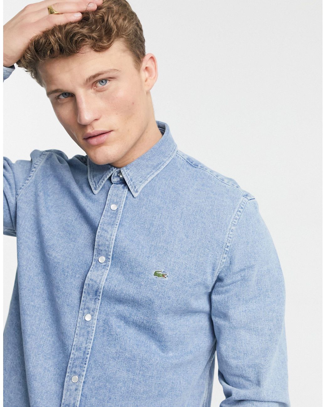 Chemise en jean à boutons-pression Lacoste pour homme en coloris Bleu | Lyst