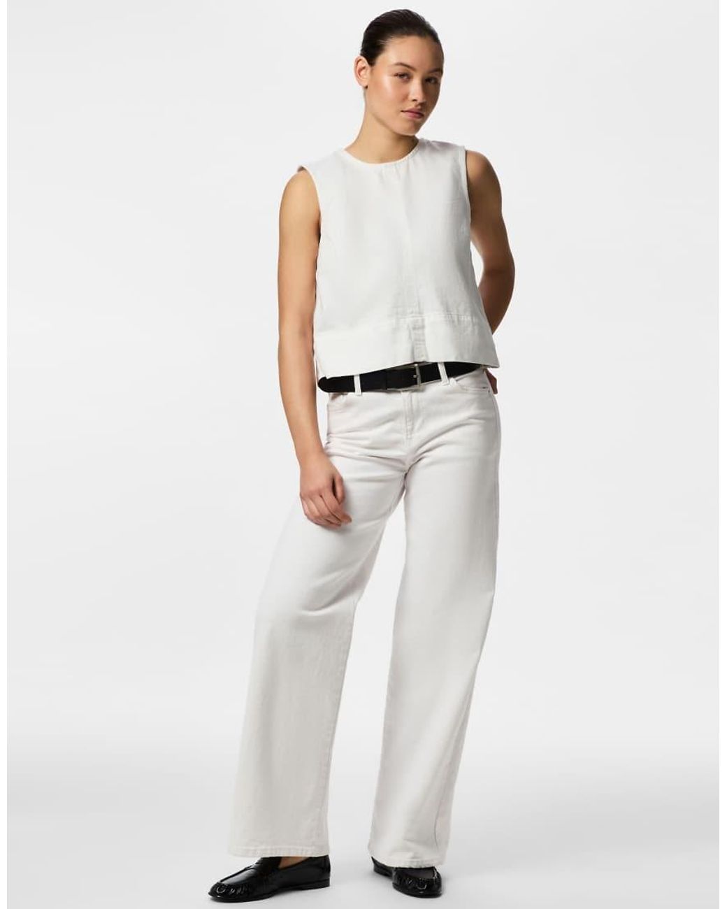 Pieces White Sleeveless Top