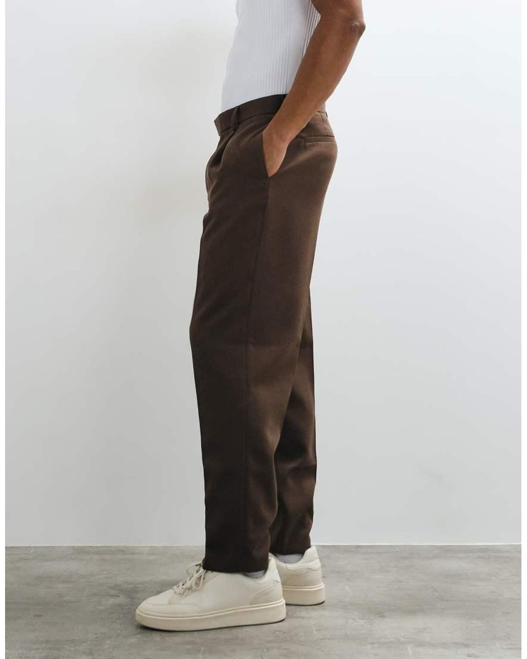 ASOS White Tailored Pleated Relaxed Tapered Pants for men