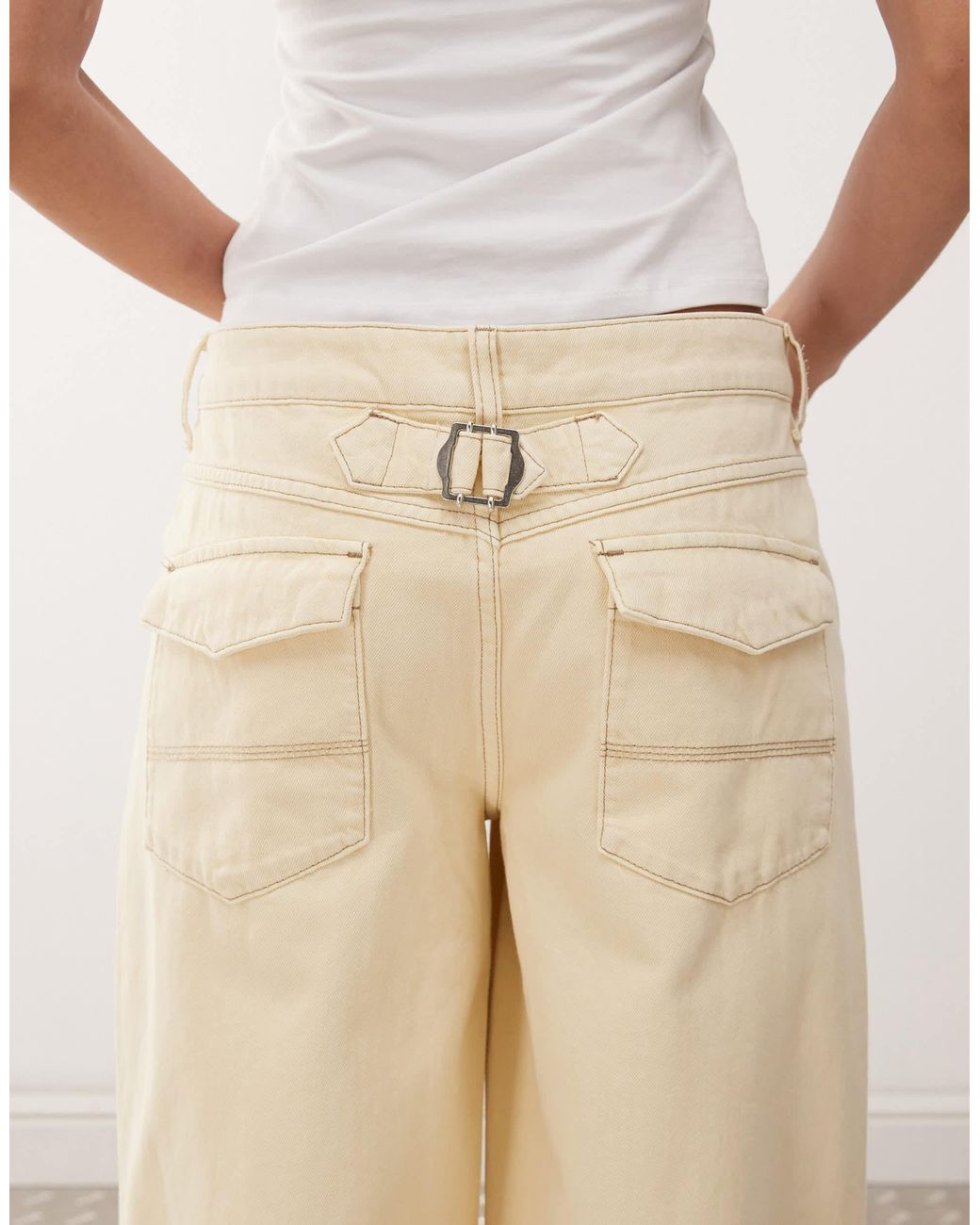 Collusion Natural Denim Fitted Jacket With Cinch-back Buckle