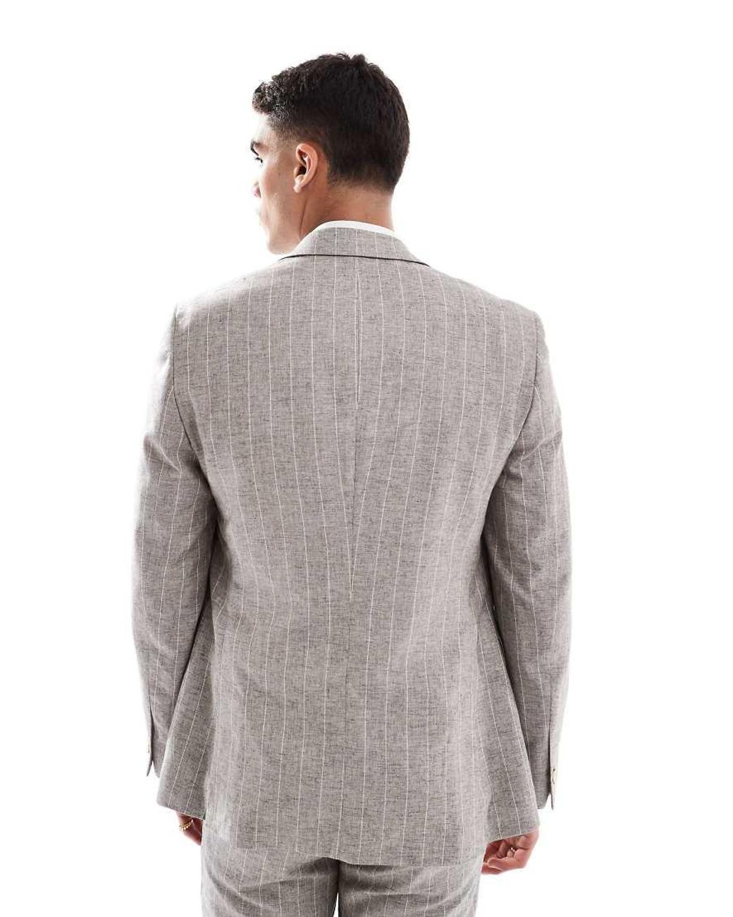 River Island Gray Double Breasted Slim Linen Suit Jacket for men