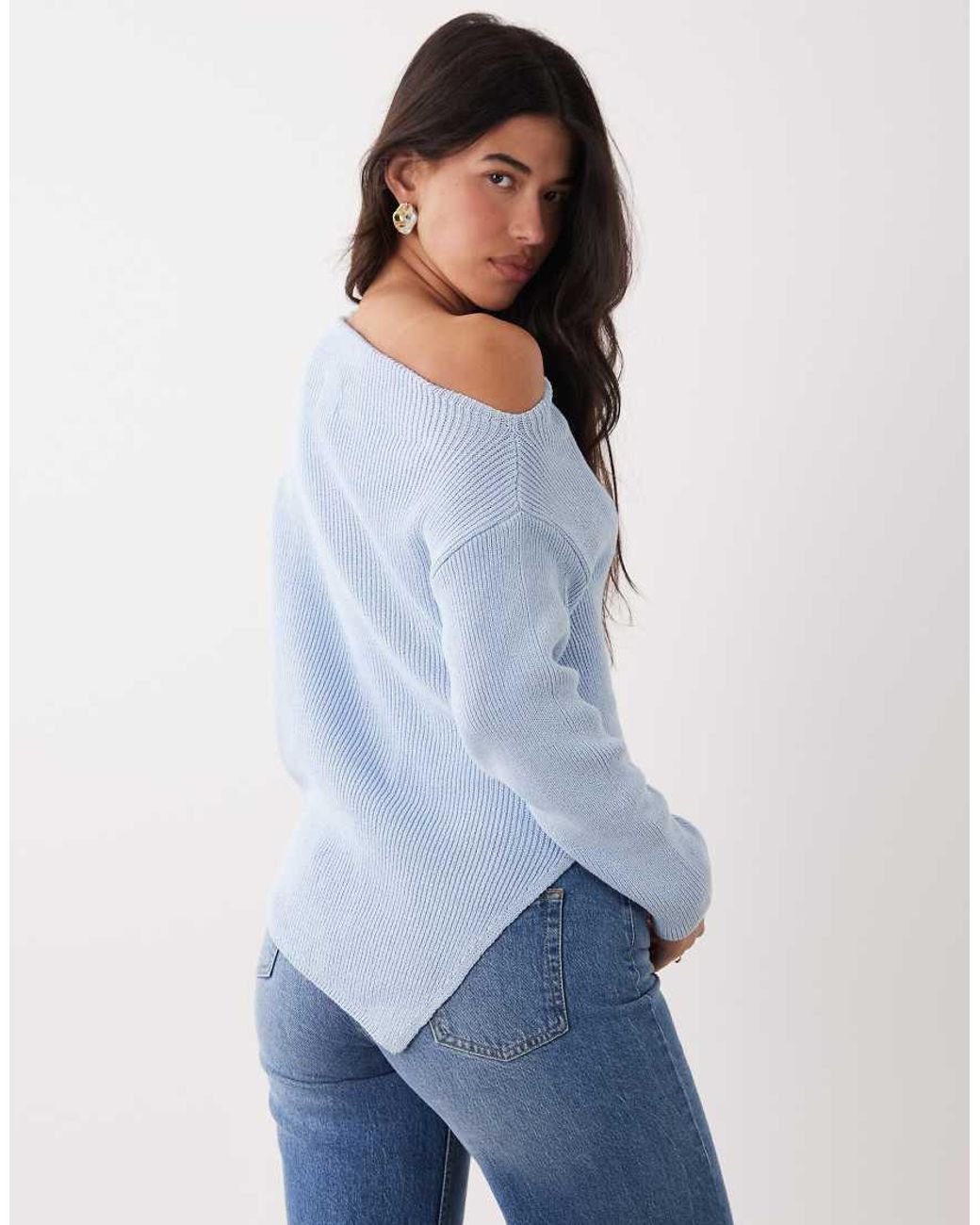 ASOS Blue Knitted Off The Shoulder Top