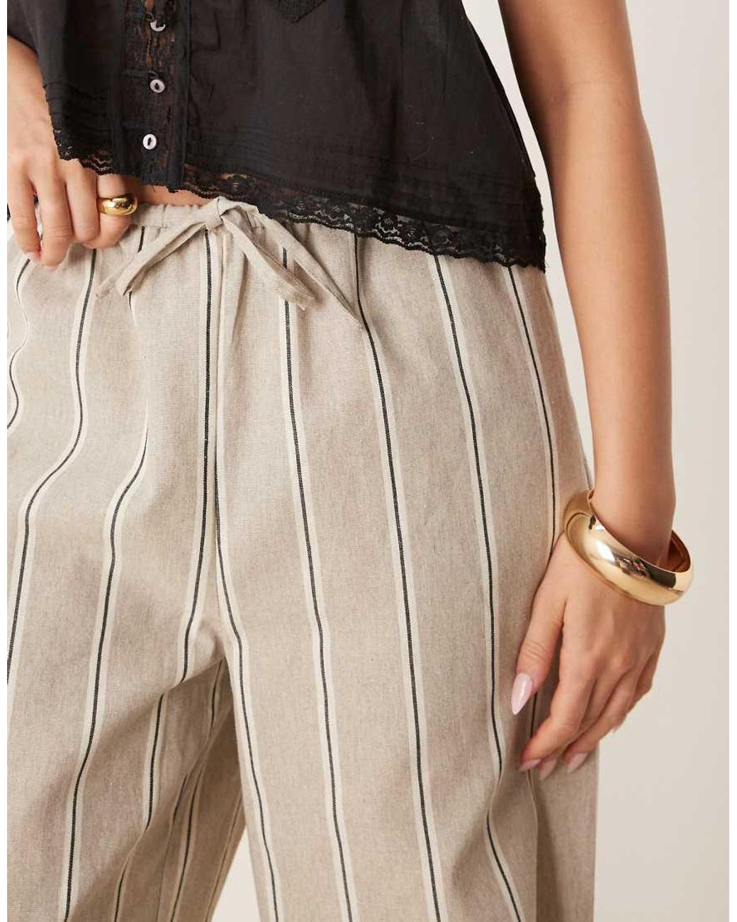 ASOS Natural Linen-look Wide Leg Pull-on Pants