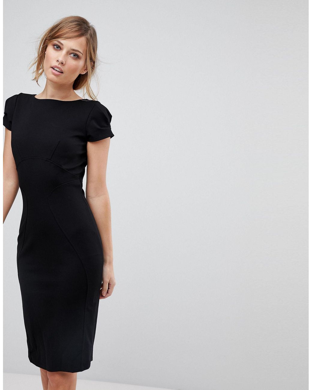 Closet Closet Pencil Dress With Ruched Cap Sleeve in Black | Lyst