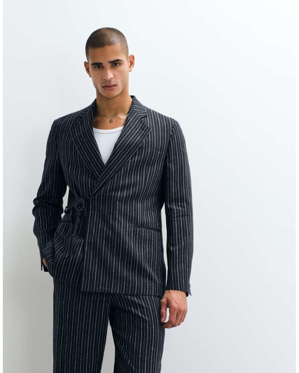 ASOS Blue Regular Linen Rich Suit Jacket With Wrap Tie Waist for men