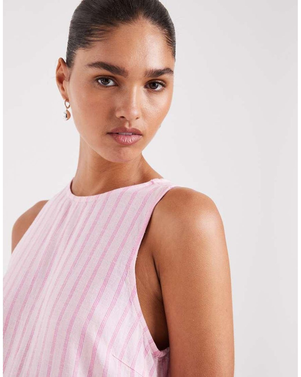 JJXX Pink Linen Blend Stripe Mini Dress
