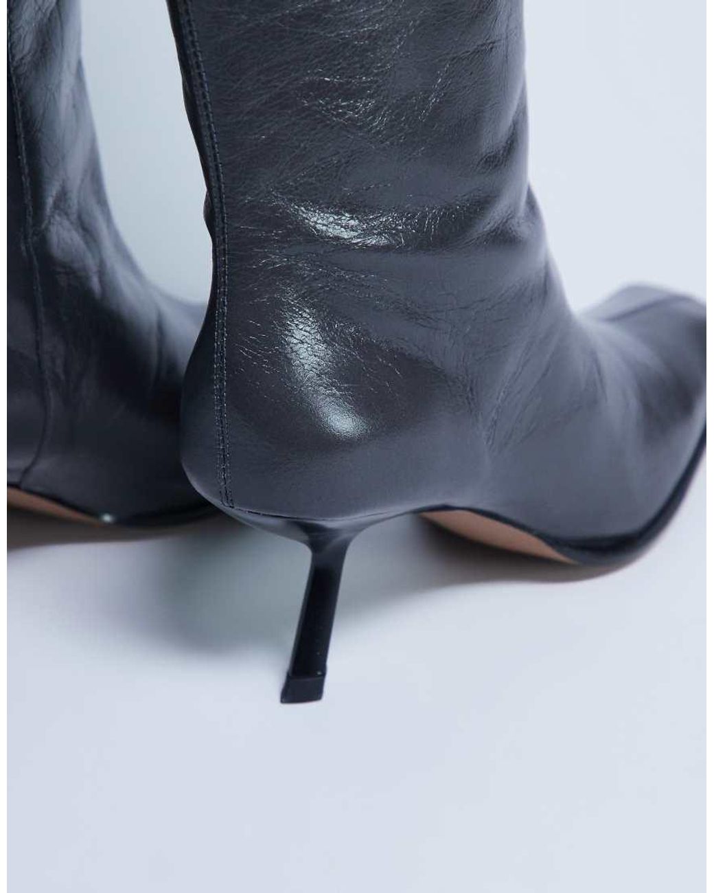 TOPSHOP Blue Scarlett Premium Leather Square Toe Knee High Boot