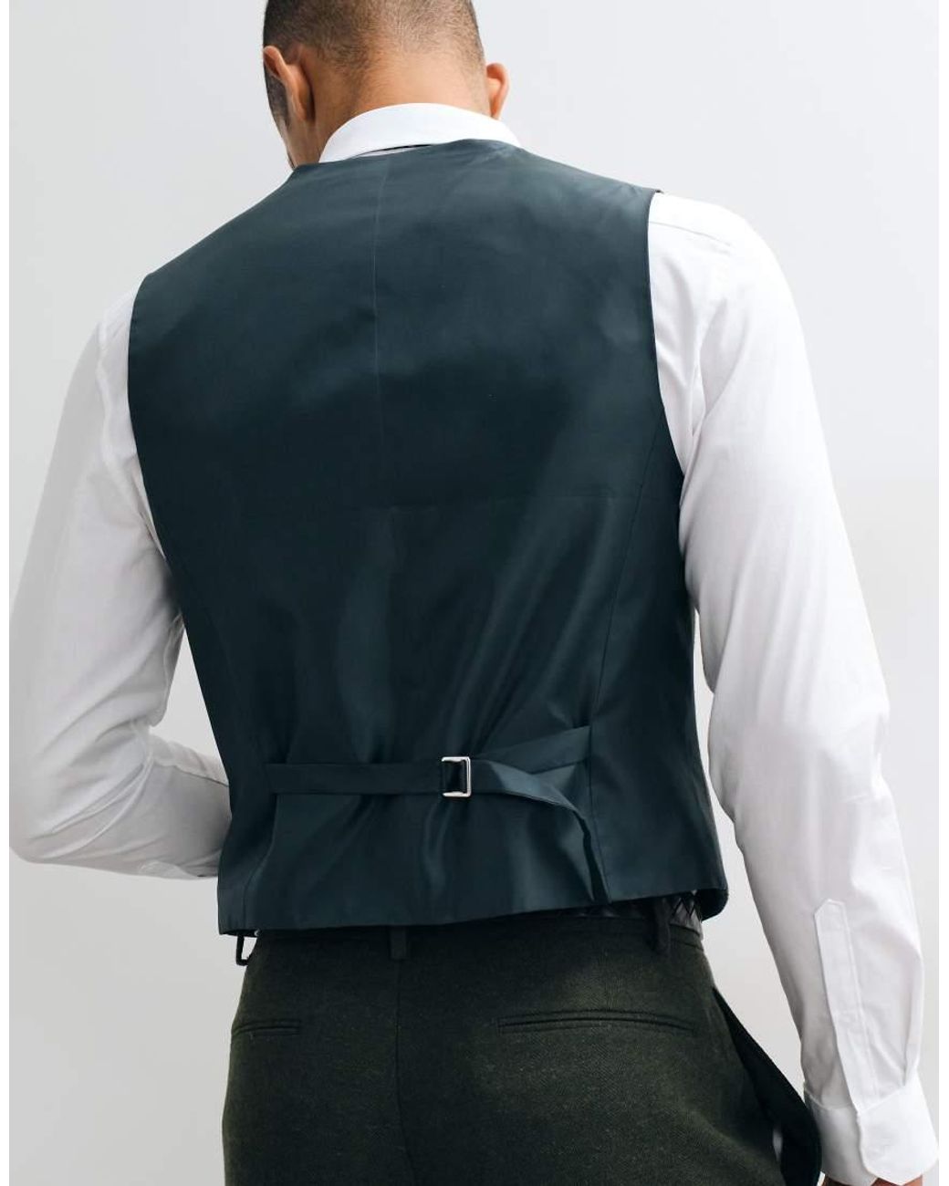 ASOS Black Slim Herringbone Suit Waistcoat With Wool for men
