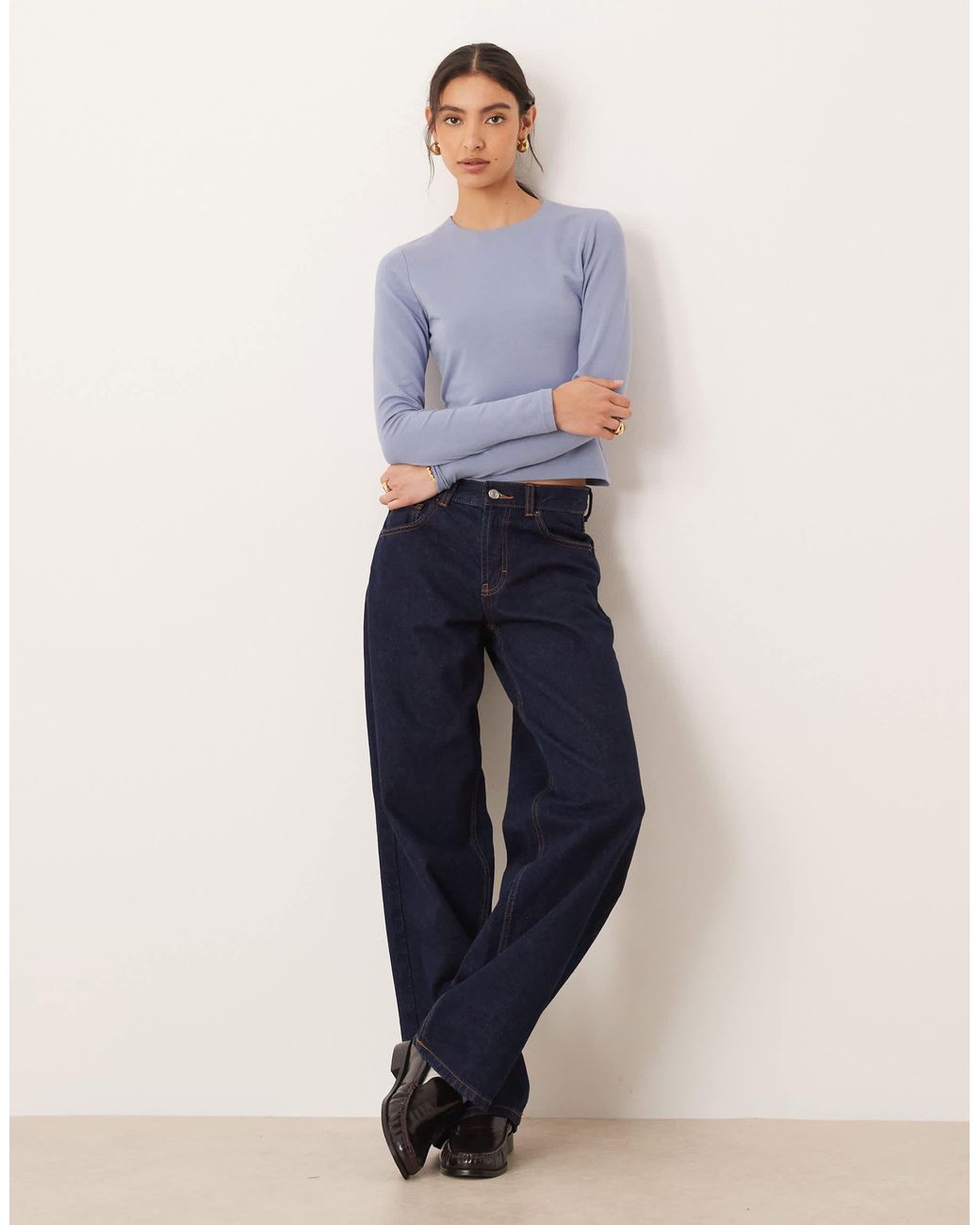 Abercrombie & Fitch Blue – langärmliges, knapp geschnittenes shirt