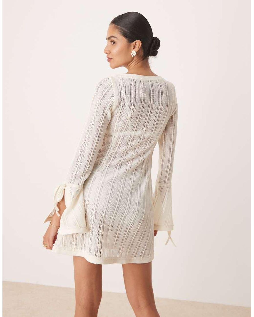 Amy Lynn Natural Embellished Knit Button Through Mini Dress