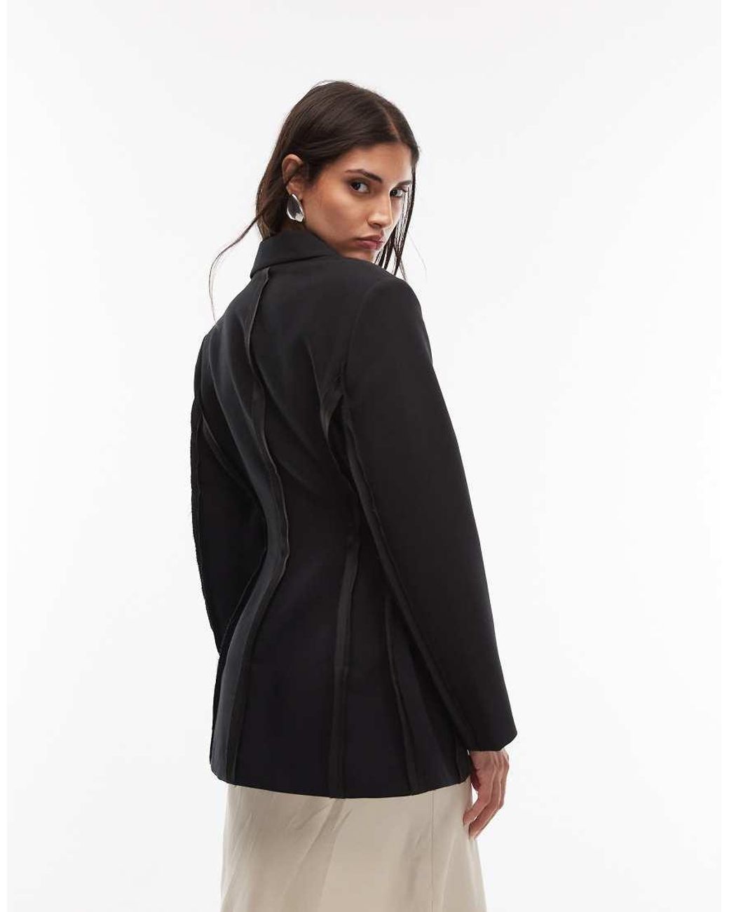 ASOS White Exposed Seam Nipped Blazer With Shoulder Pads