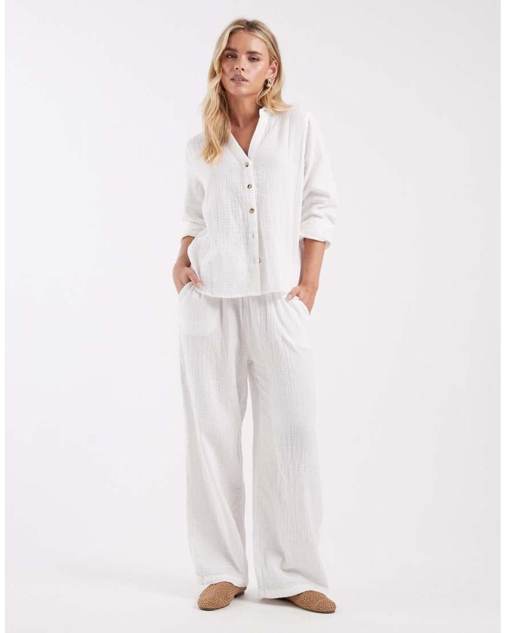 Only Petite White Long Sleeve Cheesecloth Shirt