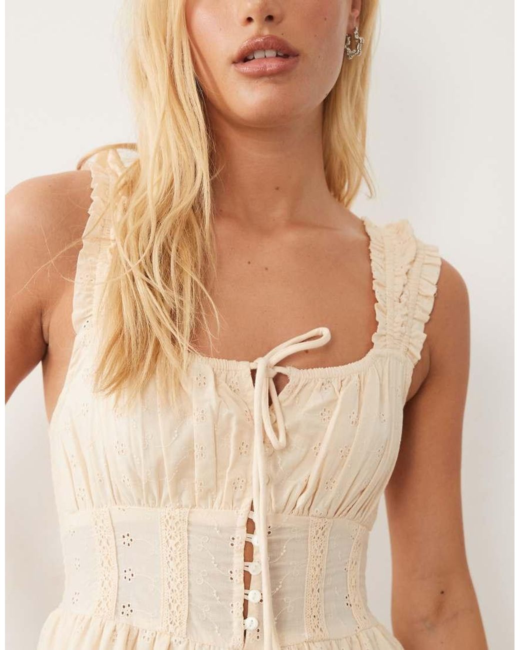 Miss Selfridge Natural Broderie Playsuit