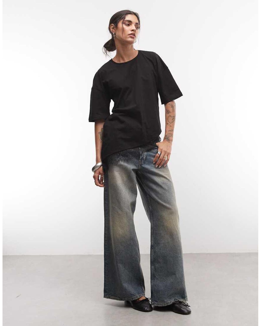 Noisy May Black Asymmetric Lace Hem T-shirt