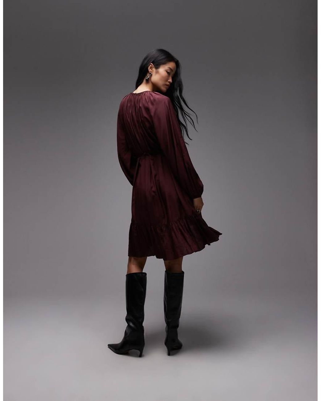 & Other Stories Black Long Sleeve Floaty Midi Dress With Ruffle Detail