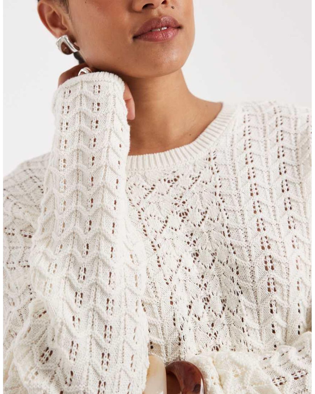 New Look White Open Stitch Jumper