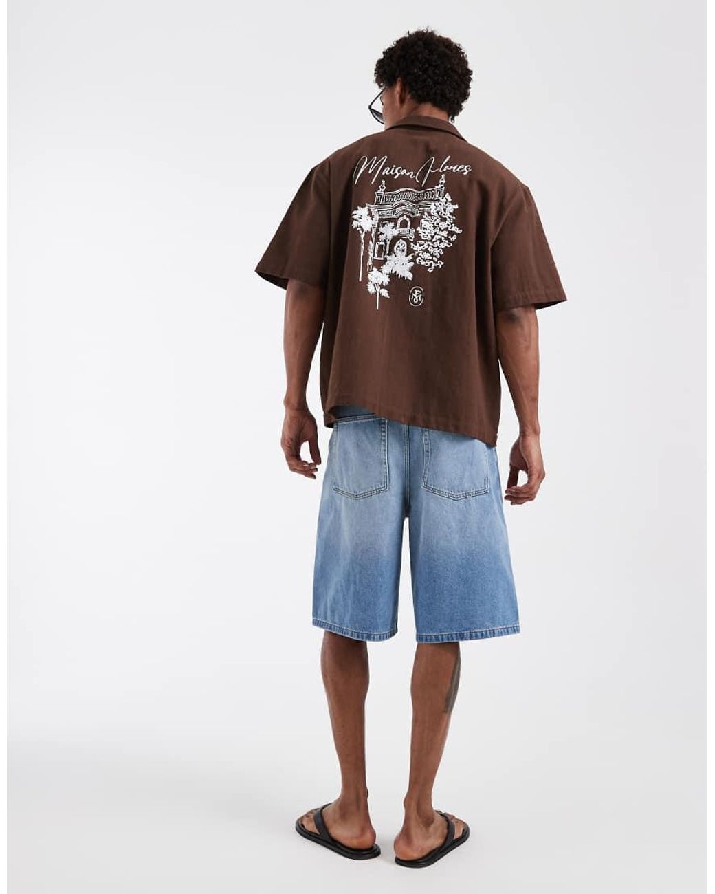 ASOS Brown Oversized Linen Look Shirt With Back Print for men