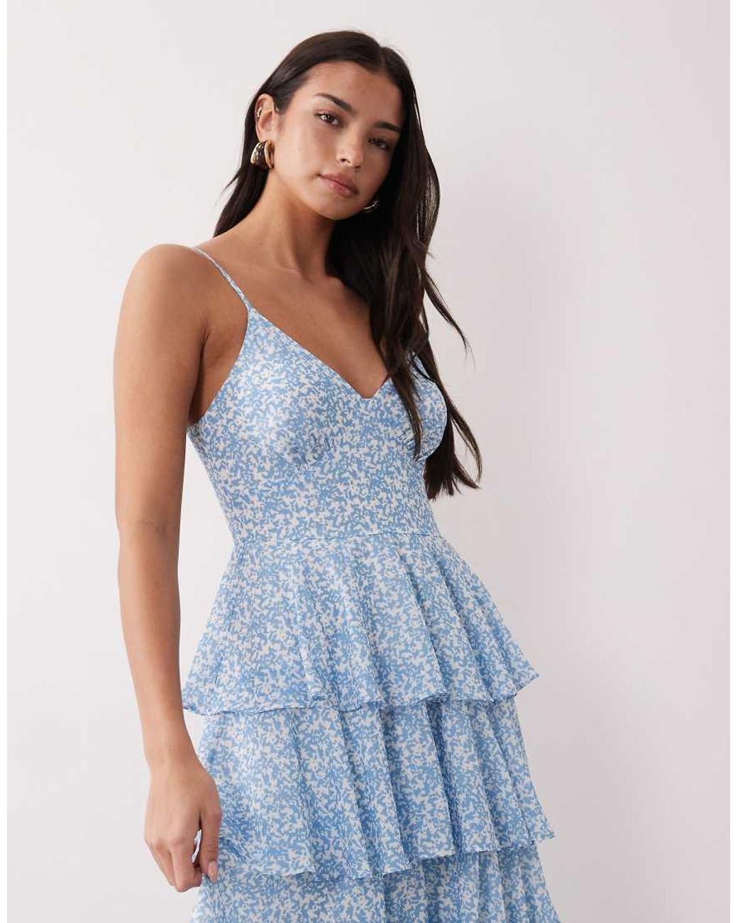 Pretty Lavish Blue Chiffon Tiered Ruffle Dress