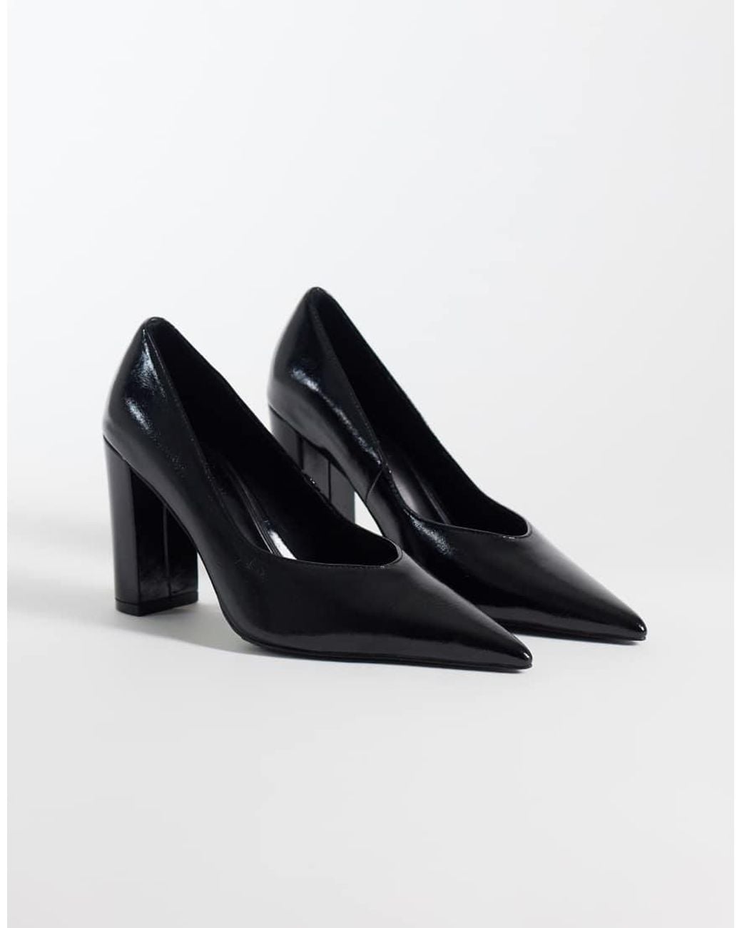 Asos Design Wide Fit Blue Progress Pattern Work Stiletto Court Shoes