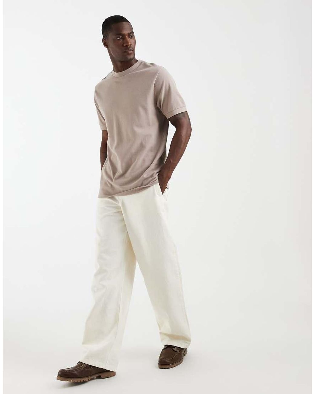 ASOS Natural Regular Fit T-shirt With Binding for men