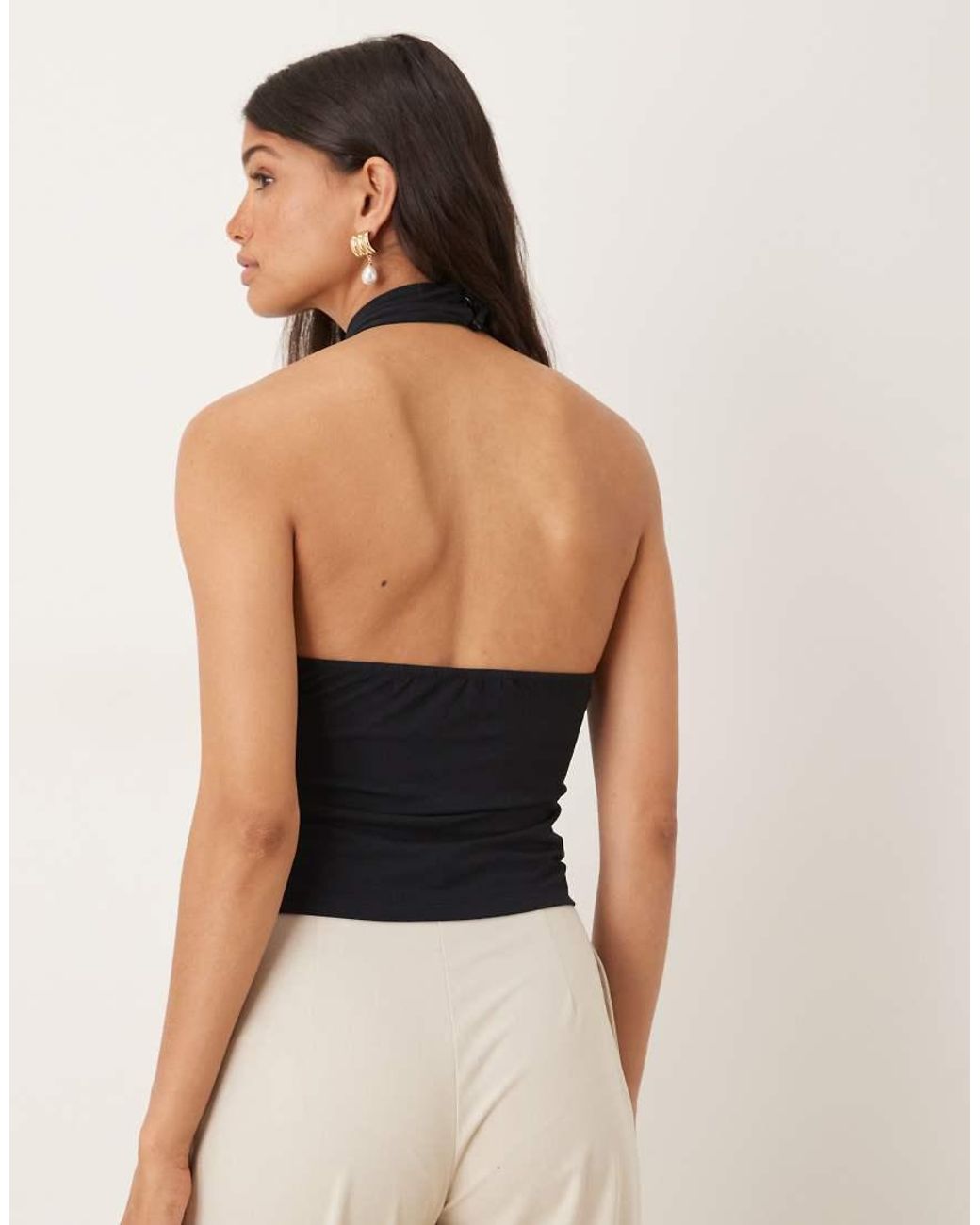 ASOS Blue Cross Over Neck Button Through Halter Top