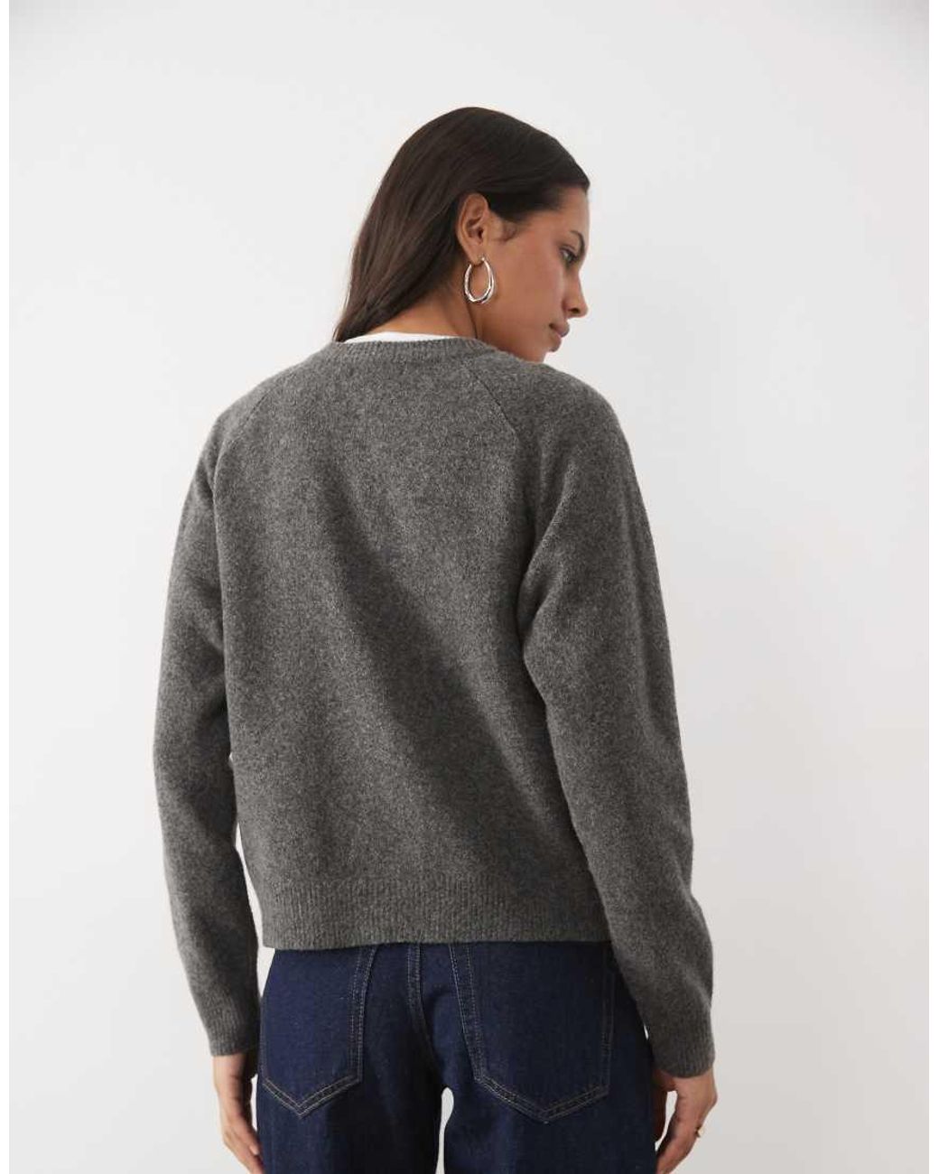 New Look Gray Crew Neck Button-down Cardigan