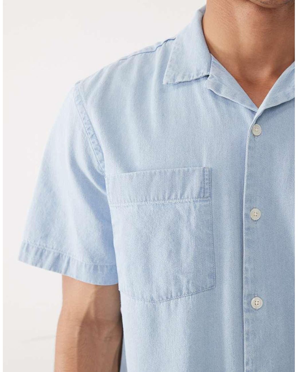 SELECTED Blue Light Denim Short Sleeve Shirt for men