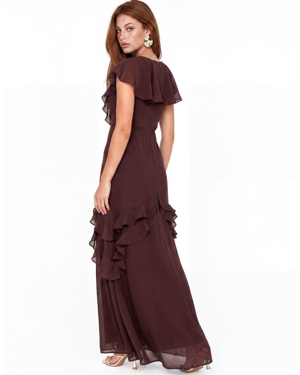 Maya Red Cape Sleeve Embellished Maxi Dress