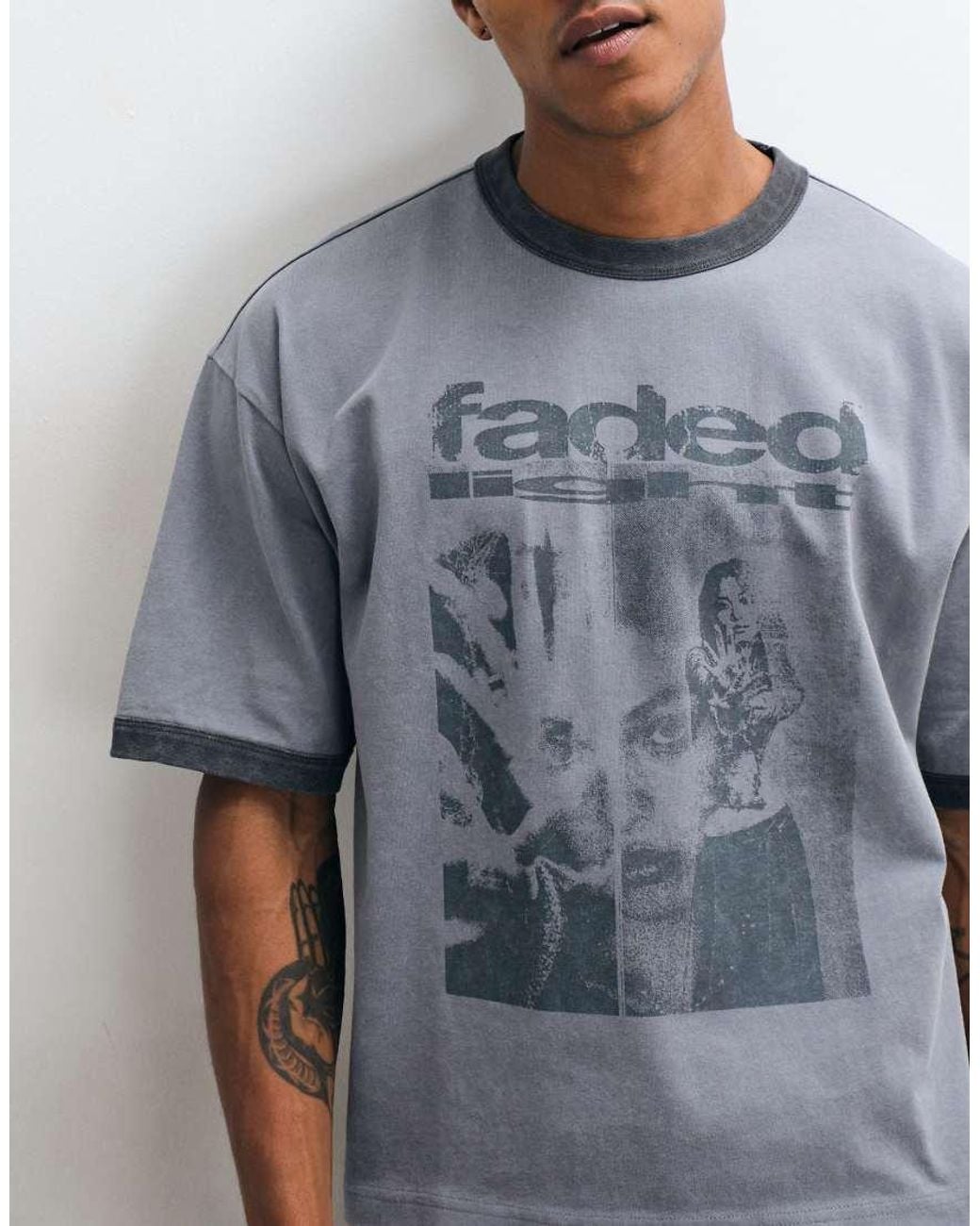 ASOS Blue Boxy Oversized Ringer T-shirt With Graphic for men