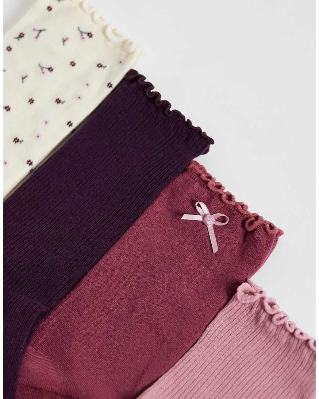 Lindex Pink 4 Pack Lettuce Edge Floral And Bow Applique Socks
