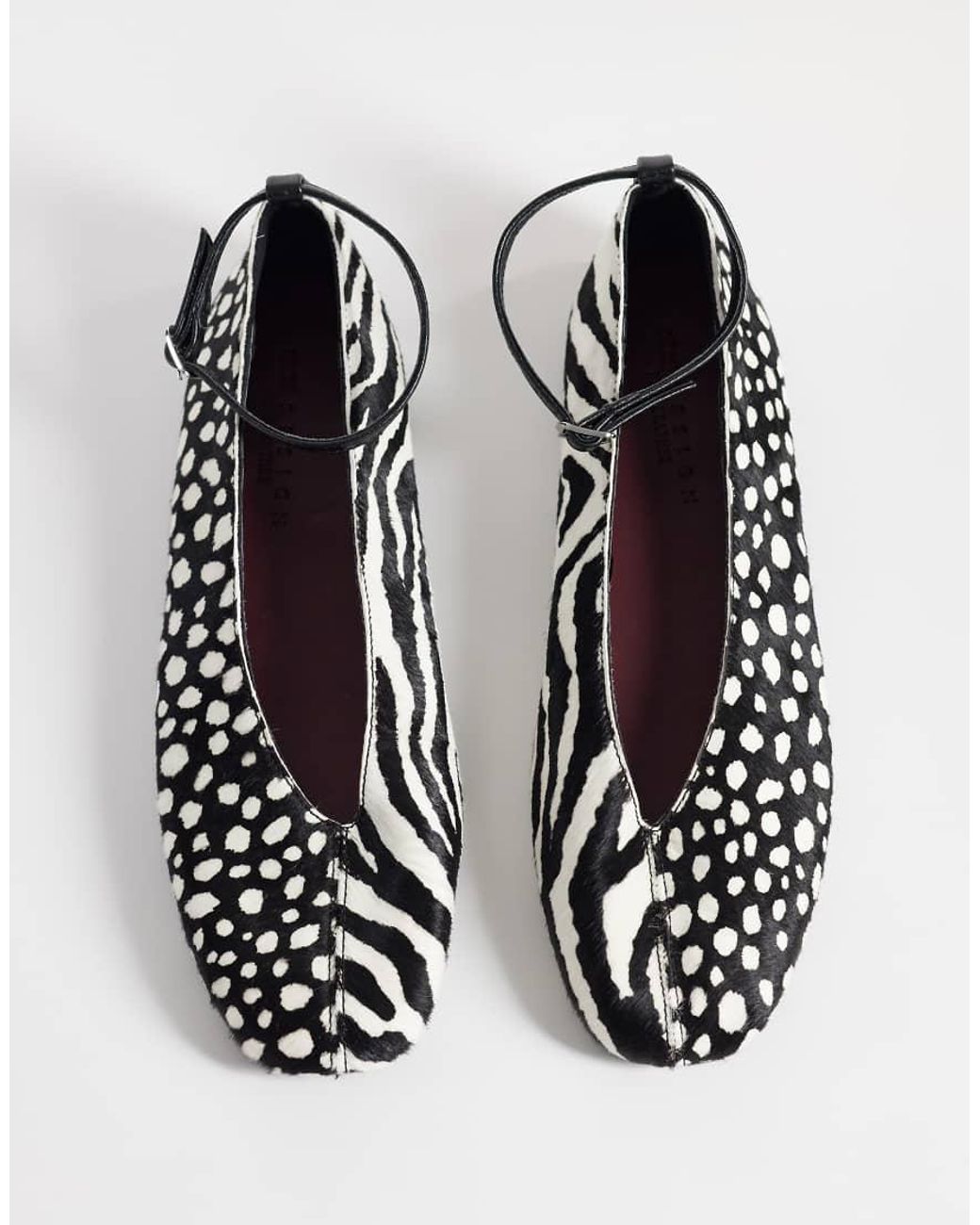 ASOS Lilibelle Premium Hair On Real Leather Ballets Black And White Mix