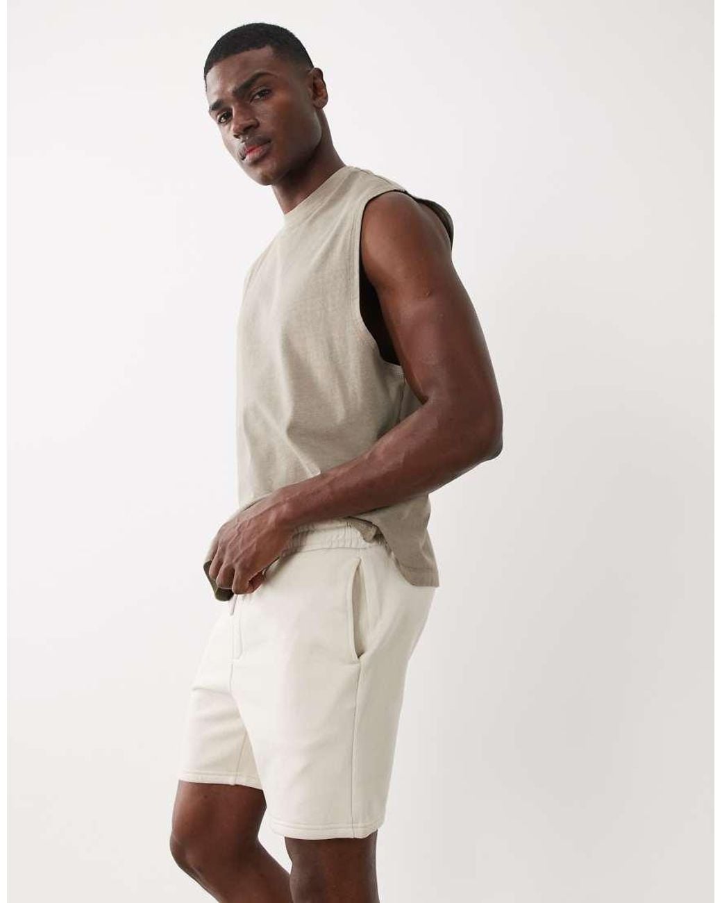 ASOS Natural Essentials Slim Mid Length Jersey Shorts for men
