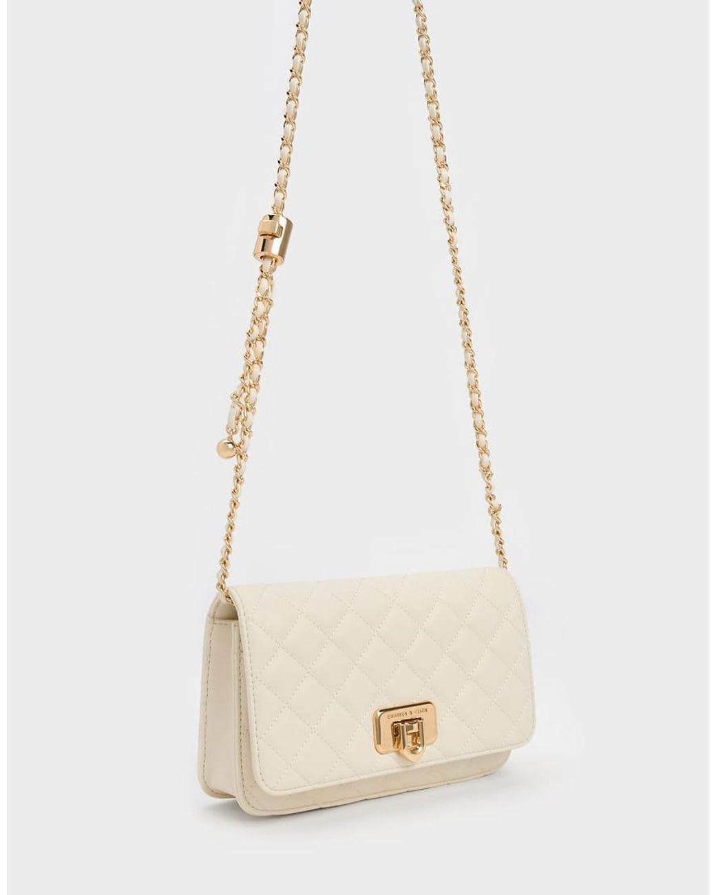 Charles & Keith Natural Cressida Quilted Push-Lock Clutch