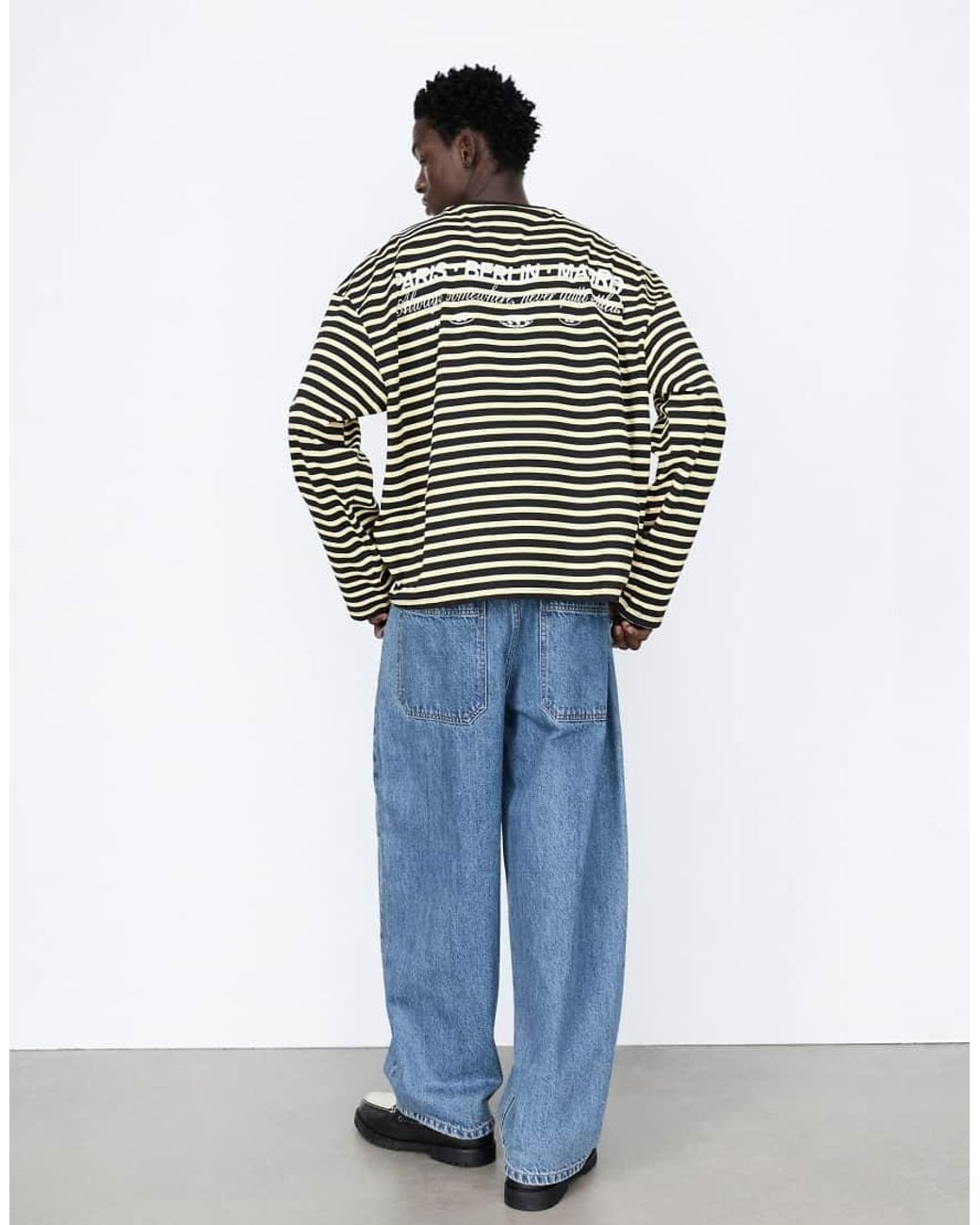 Pull&Bear Gray Striped T-Shirt With Text for men