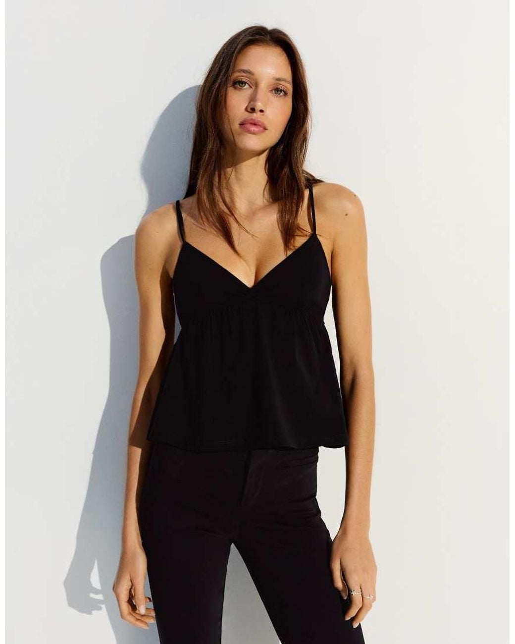 Bershka Black Ruffle Strap Top