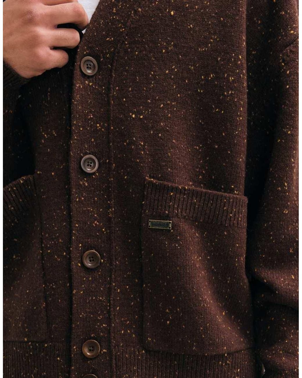 Timberland Brown Wool Blend Speckle Yarn Cardigan for men