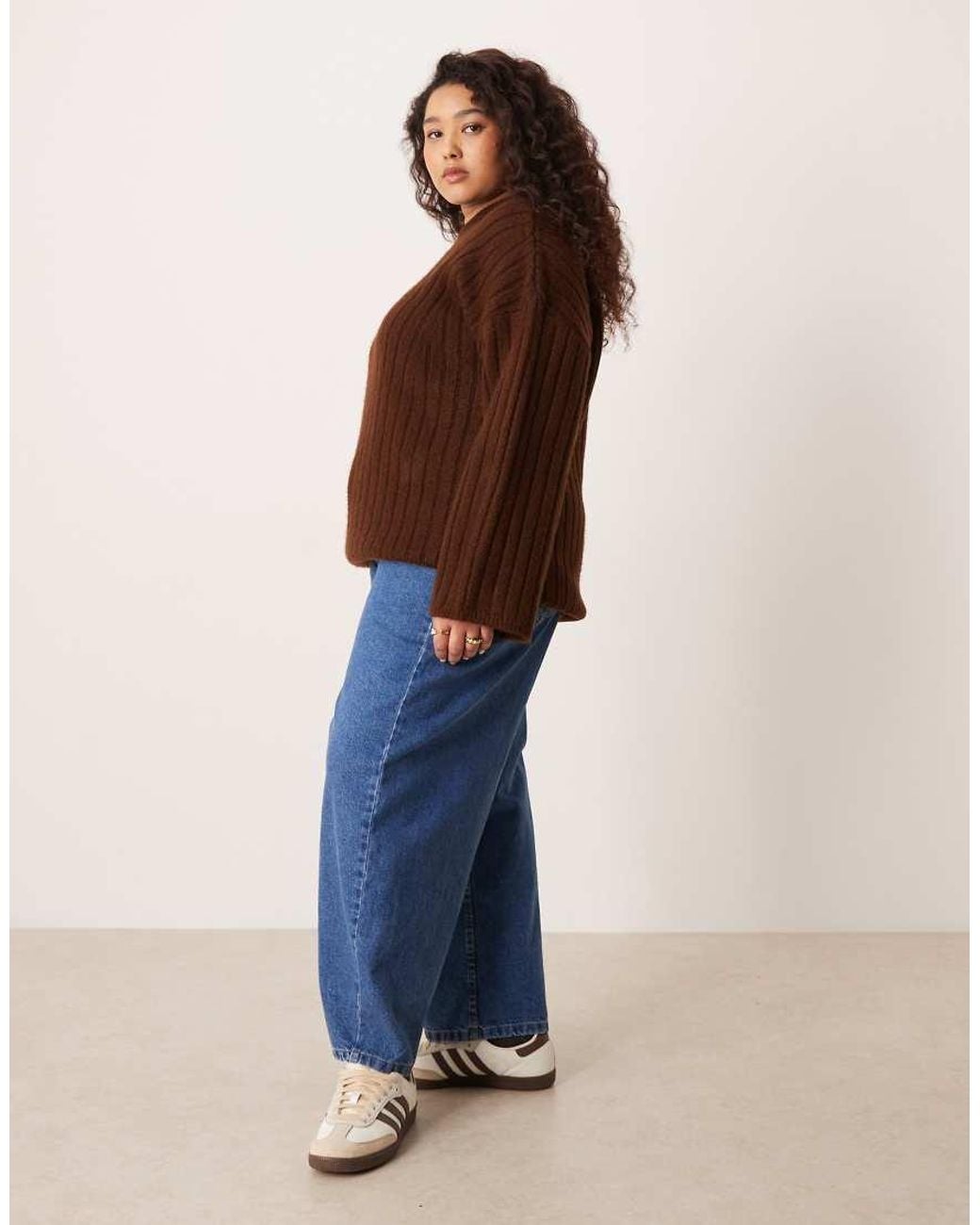 ASOS Brown Asos Design Curve Longline Crew Neck Jumper