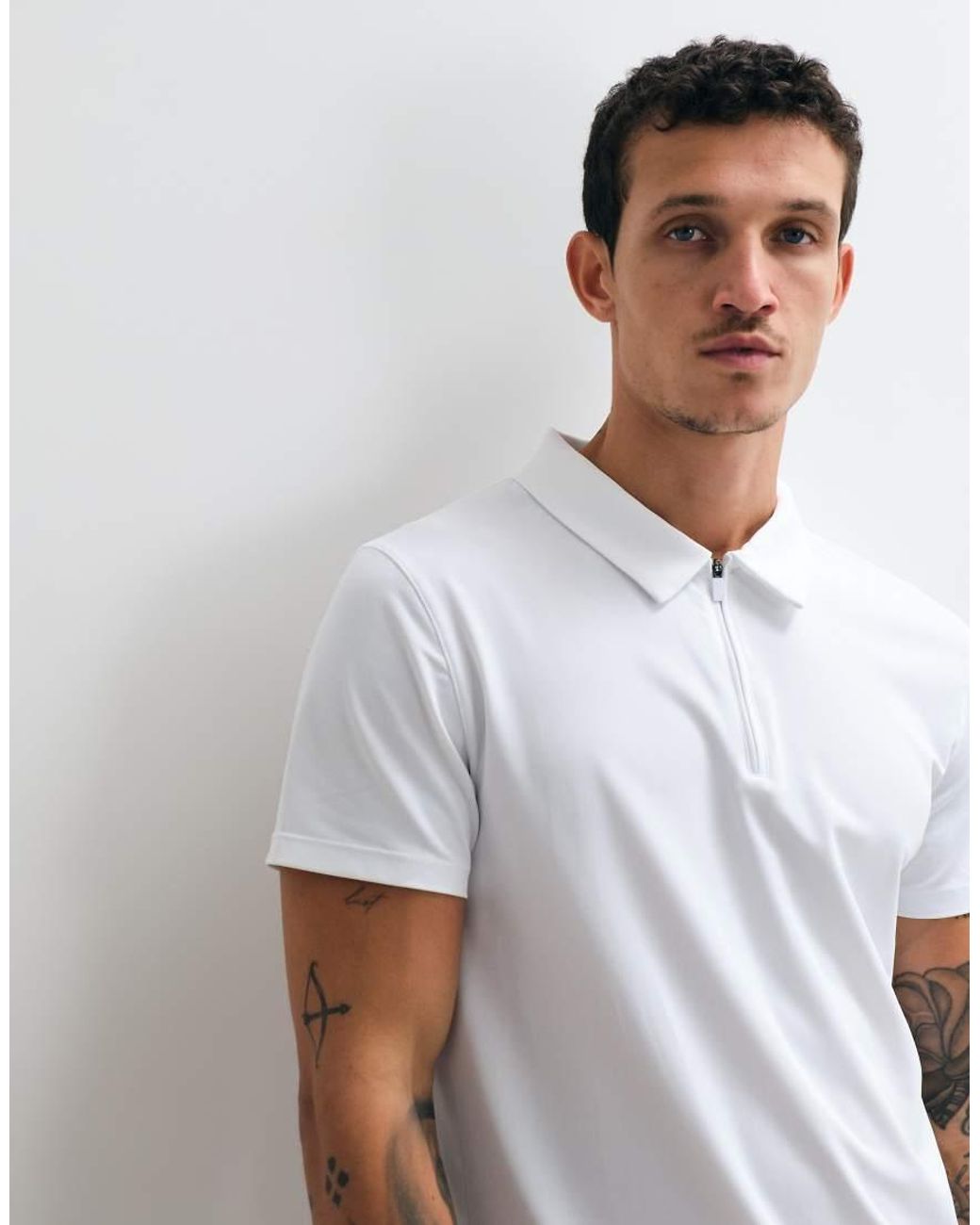 4505 White Quick Dry Performance Polo With Zip Neck for men
