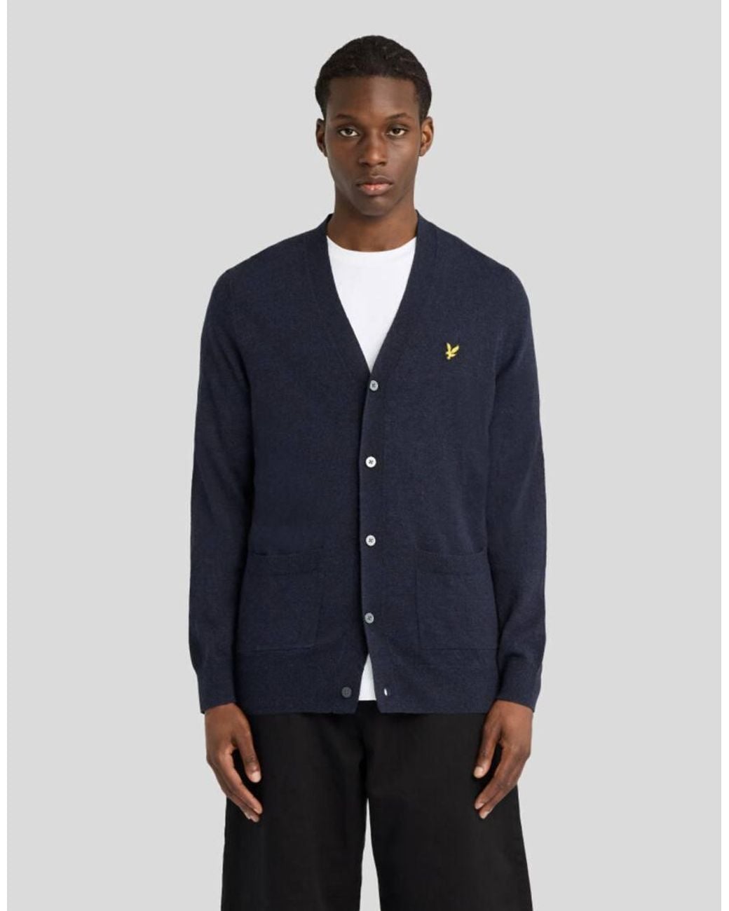 Lyle & Scott Blue Mid Knits Lambswool Blend V Neck Cardigan for men