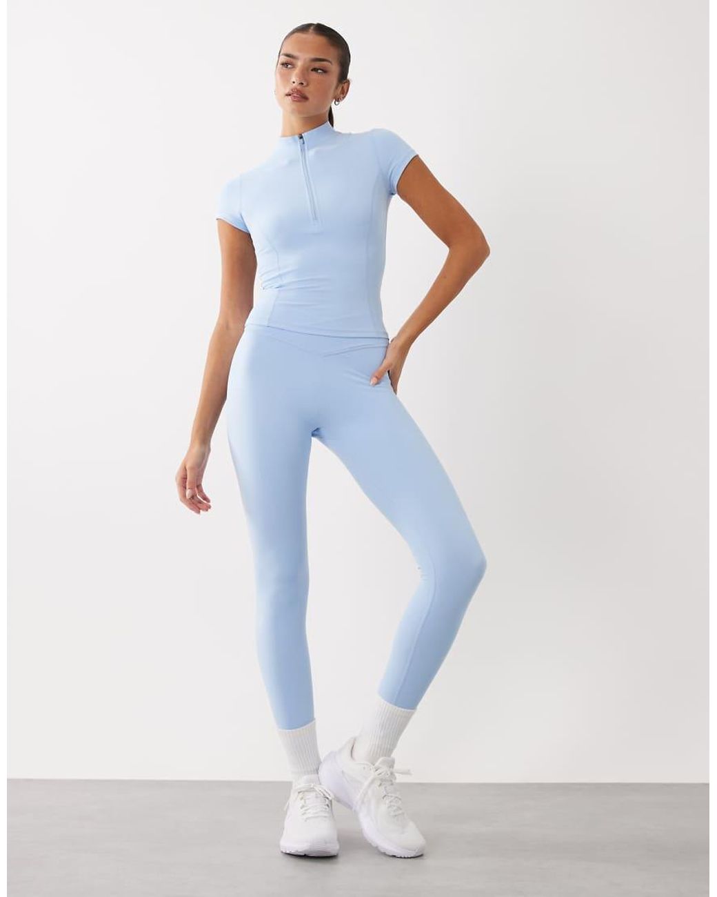 BO+TEE Blue Bo+tee Quarter Zip Short Sleeve Sports Top