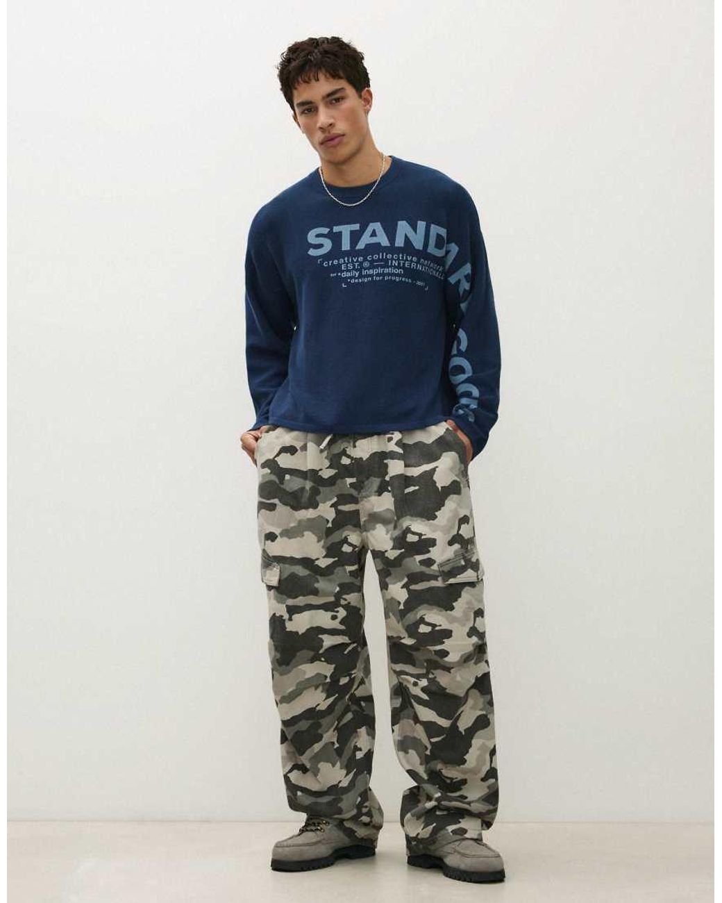 Bershka Blue Textured Print Jumper for men
