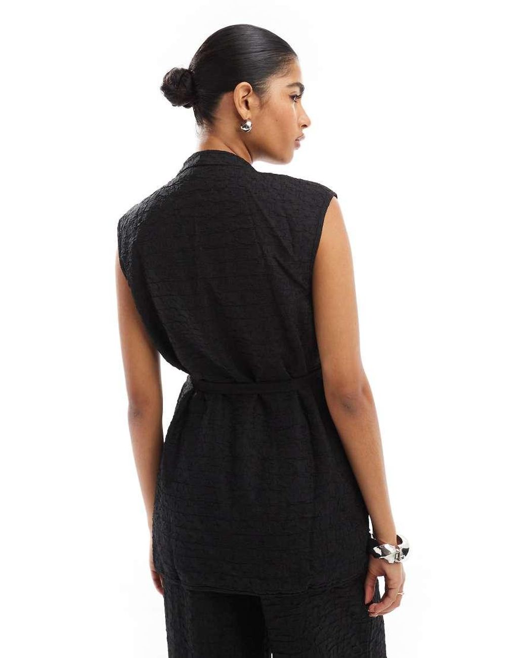 Vero Moda Black Textured Longline Waistcoat Co-ord