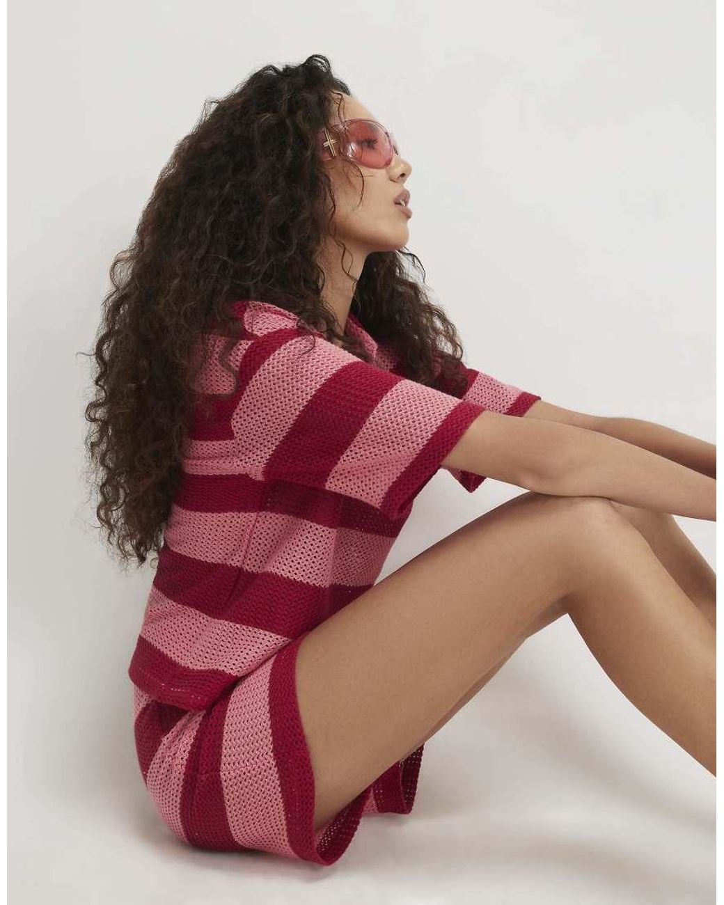River Island Red Stripe Crochet Shorts